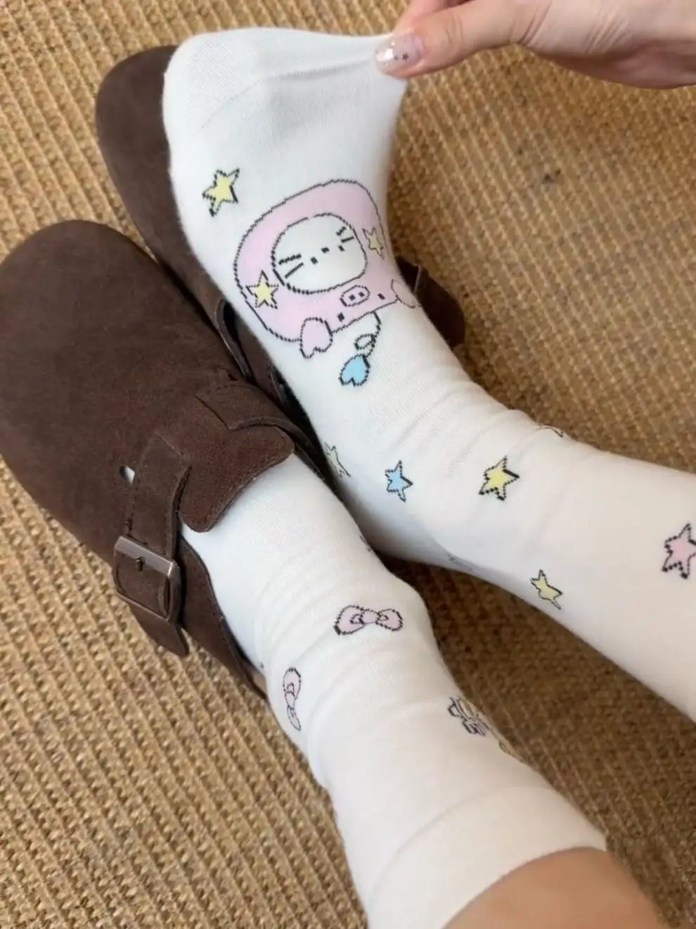 

Early Autumn Ladies' Mid-Calf Socks Adorable Cartoon Hello Kitty Japanese-Style Versatile Double-Layer Knee-Highs Student Style