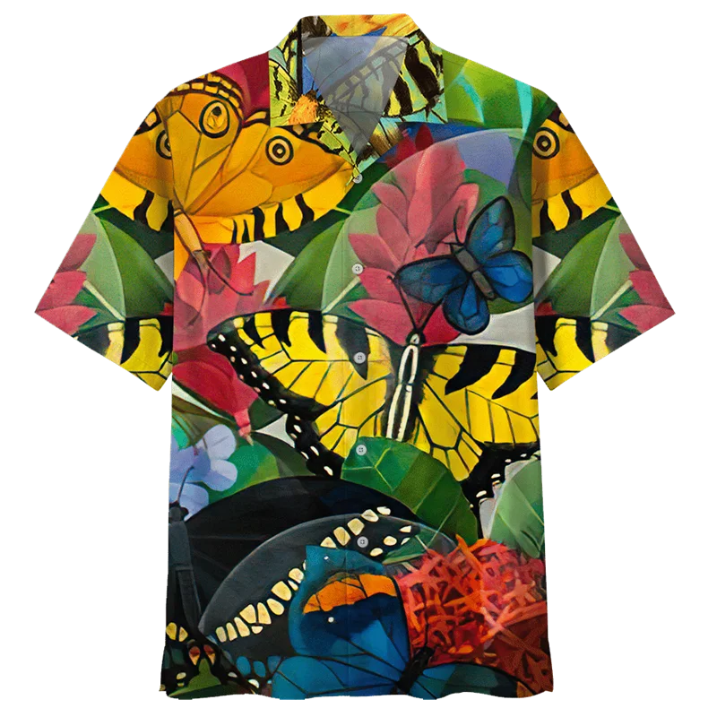 

Multi Color Butterfly Hawaiian Shirt For Men Women Summer Street 3d Printed Animal Shirts Lapel Short Sleeves Tops Button Blouse