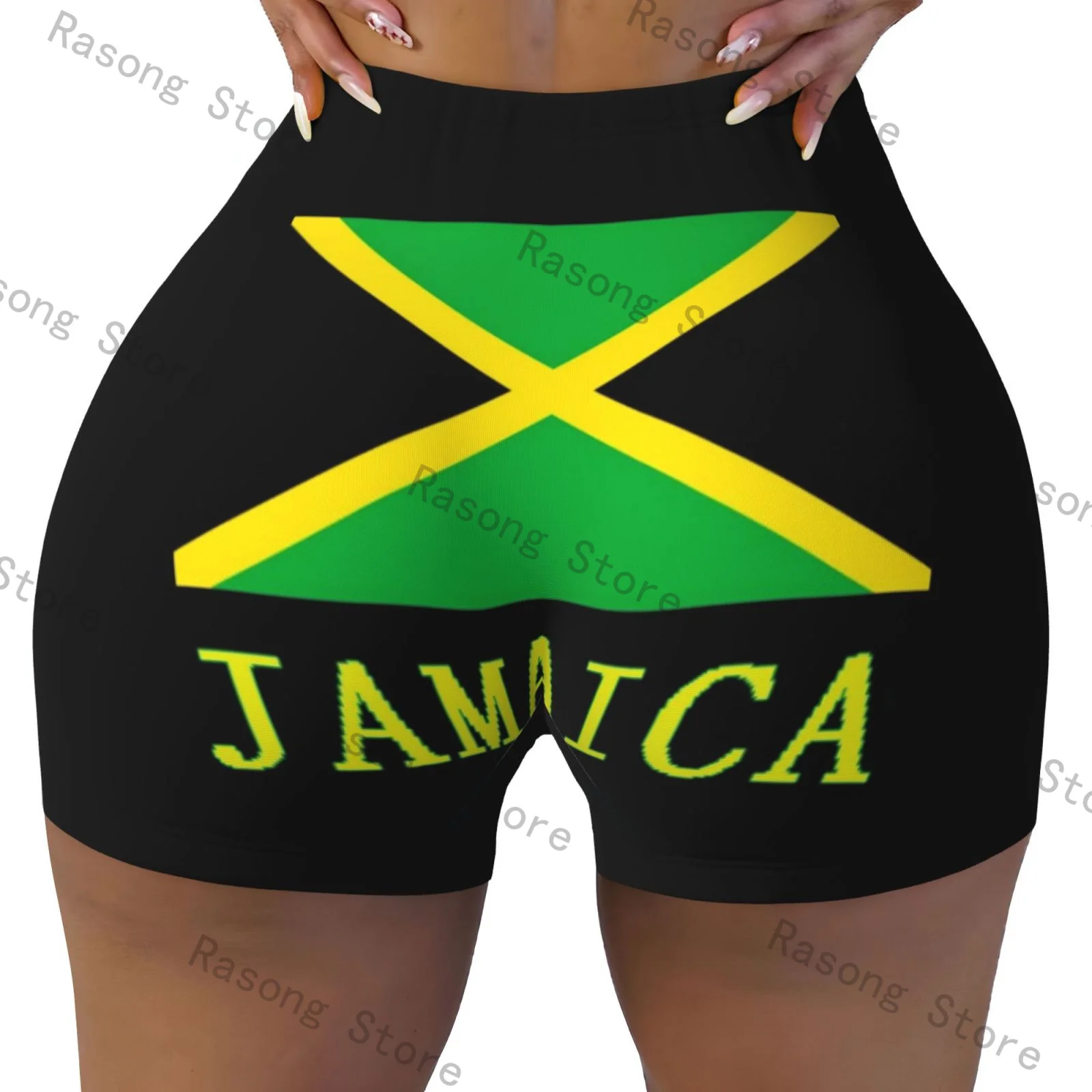 Spandex Yoga Shorts for Women Jamaica Flag Workout Booty Shorts