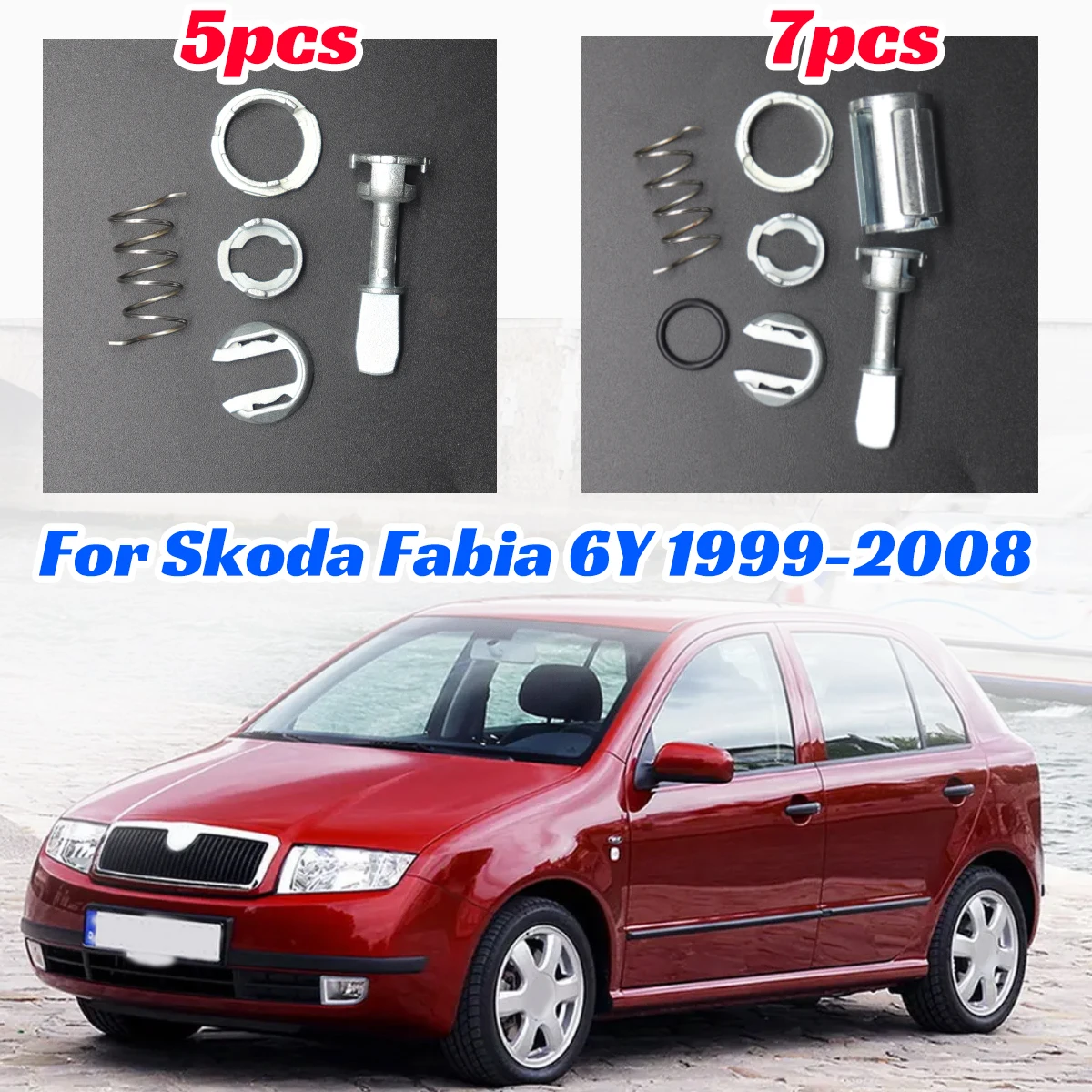 For Skoda Fabia 6Y 1999-2008 Car Front Door Handle Lock Closing Cylinder Barrel Paddle Seal Repair Kit Tool 44.4MM Replace Parts