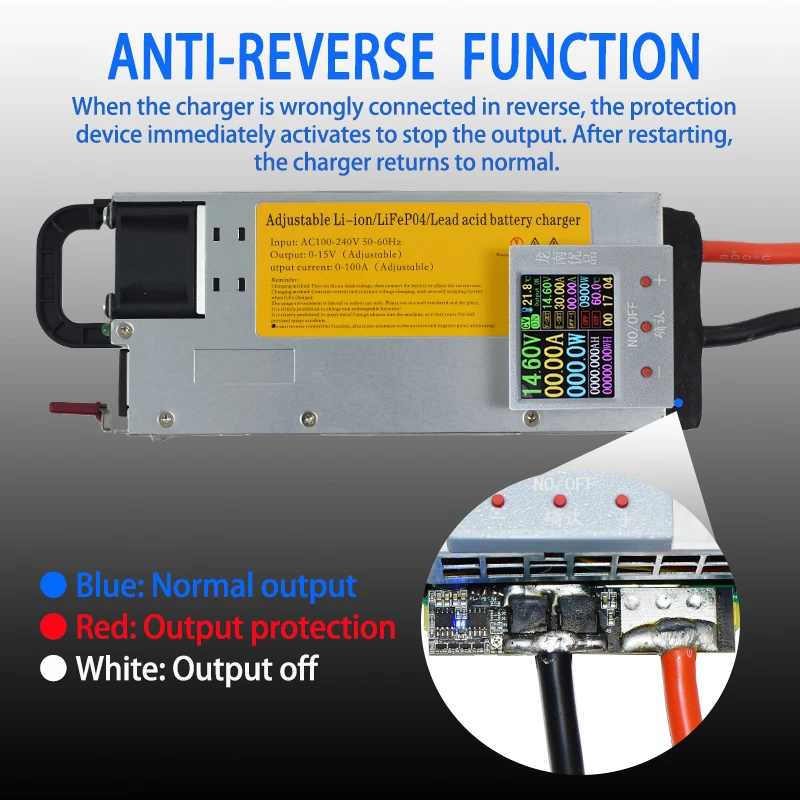 Lifepo4 충전기 12V 62A 100A 리튬 배터리 충전기 110V-240V 입력 0-15V 0-100A 컬러 디스플레이가있는 조정 가능한 고속 충전기