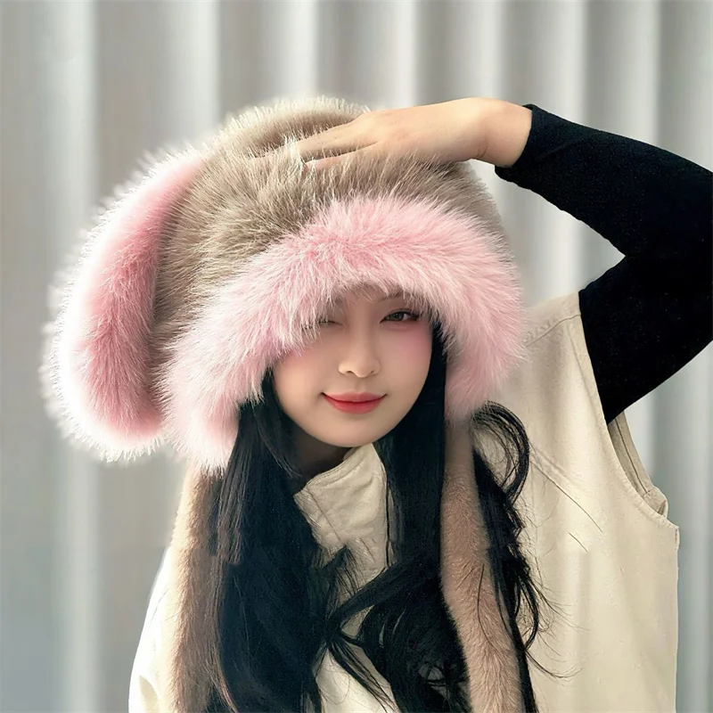 winter-sales-faux-fur-hats-woman-cute-rabbit-ears-plush-hat-funny-party-female-earflap-hat-warm-and-cold-ear-protection-hat