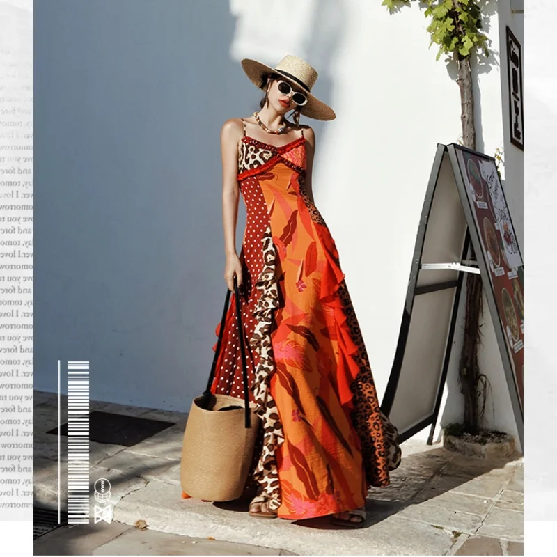 

TIYIHAILEY Dresses Sleeveless Wome Summer Ladies Leopard Print Dot Patchwork Clothing New Summer Fashion 2025 Layer Ruffles S-L