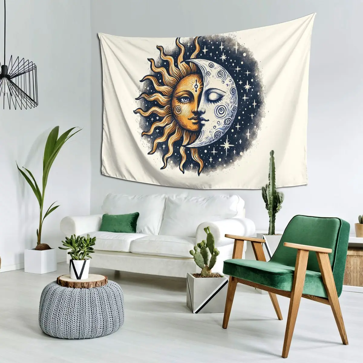 Vintage Sun And Moon Solar Eclipse Tapestry Art Wall Hanging Aesthetic Home Decoration Tapestries Living Room Bedroom Dorm Room