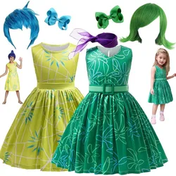 Movie Inside Out2 Disgust Cosplay Costume for Girls Cartoon Envy Joy Princess Dress Scarf Wig Suit Halloween Carnival Dress Up