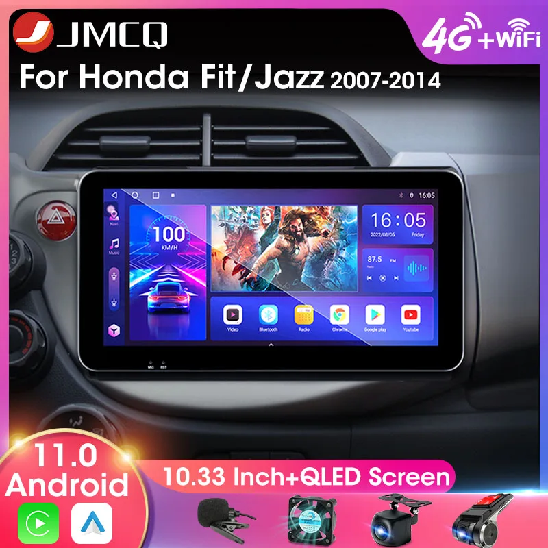 

JMCQ 2Din 10.33 Inch Widescreen Car Radio Multimedia Video Player For Honda FIT JAZZ 2007-2014 QLED Screen Carplay Android Auto