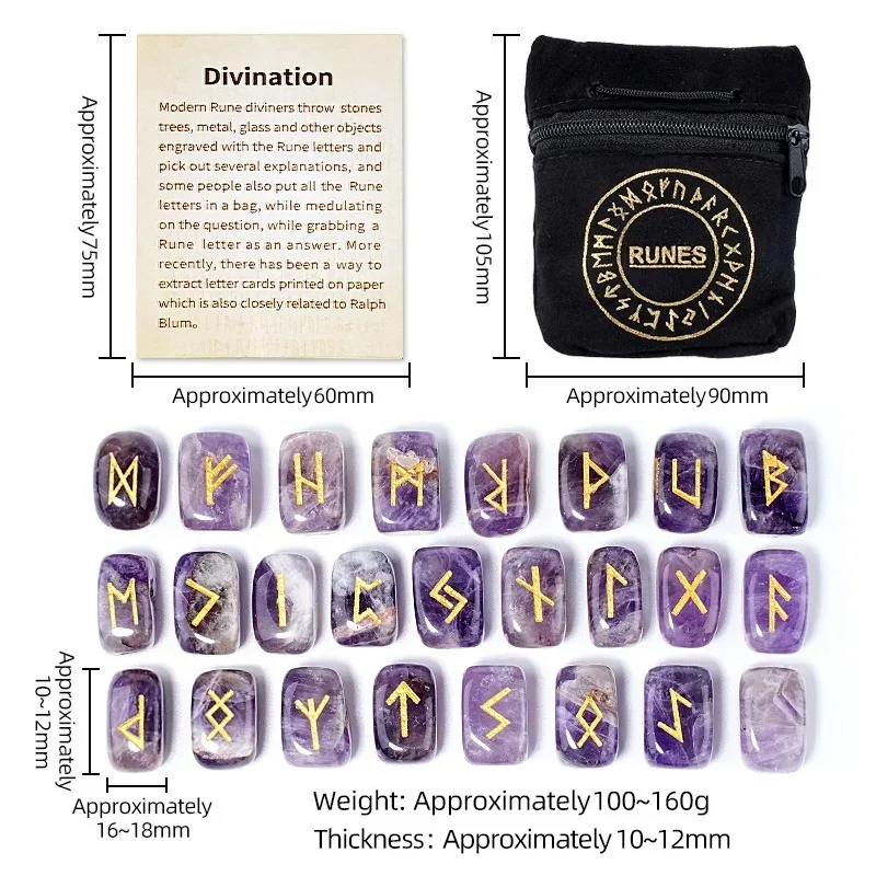 25pcs Rune Letter Stone Beads Set Natural StoneCrystal Witches Reiki Healing Energy Crystal Carving Crafts Beads Gift