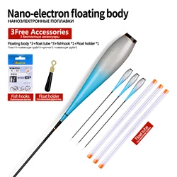 Nano Float Foot Float Body Fishing Tackle, 1 Bag Hooks, 1 Float Rest, sem cauda, sem bateria CR425, 3pcs tubos