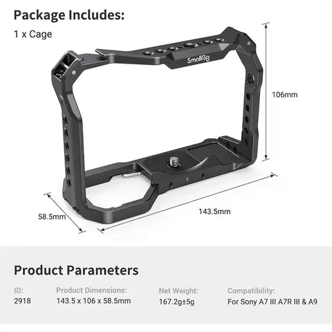 Smallrig DSLR för Sony A7 Iii/A7M3/A7R3/A9 Lätt kaninbur Sportkamera Expansionsutrustning Tillbehör 2918 och 3260 12 best sales Sony A9 - №8