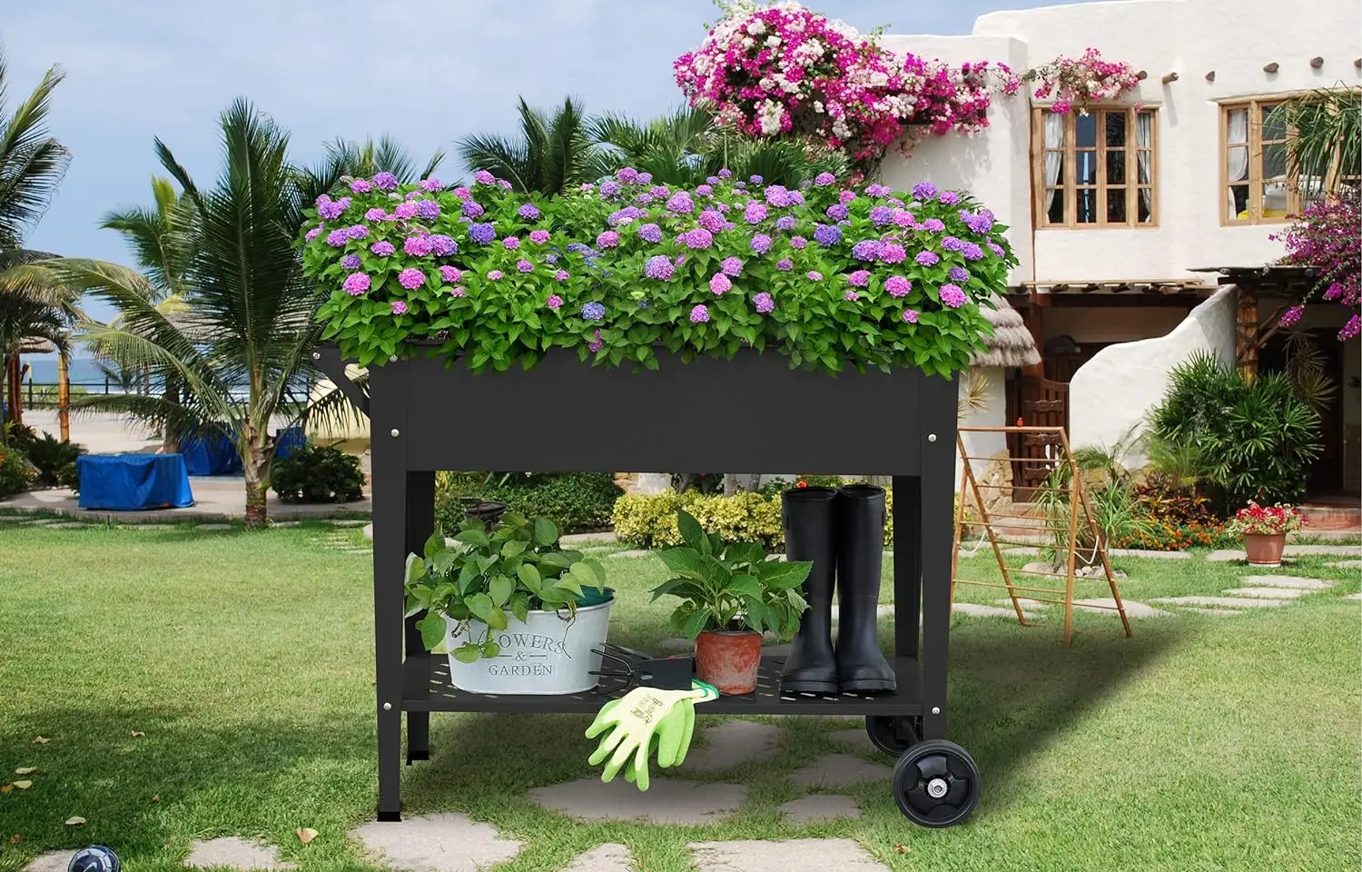 

Raised Planter Box Outdoor with Legs Elevated Garden Bed with Wheels Flower Boxes Standing