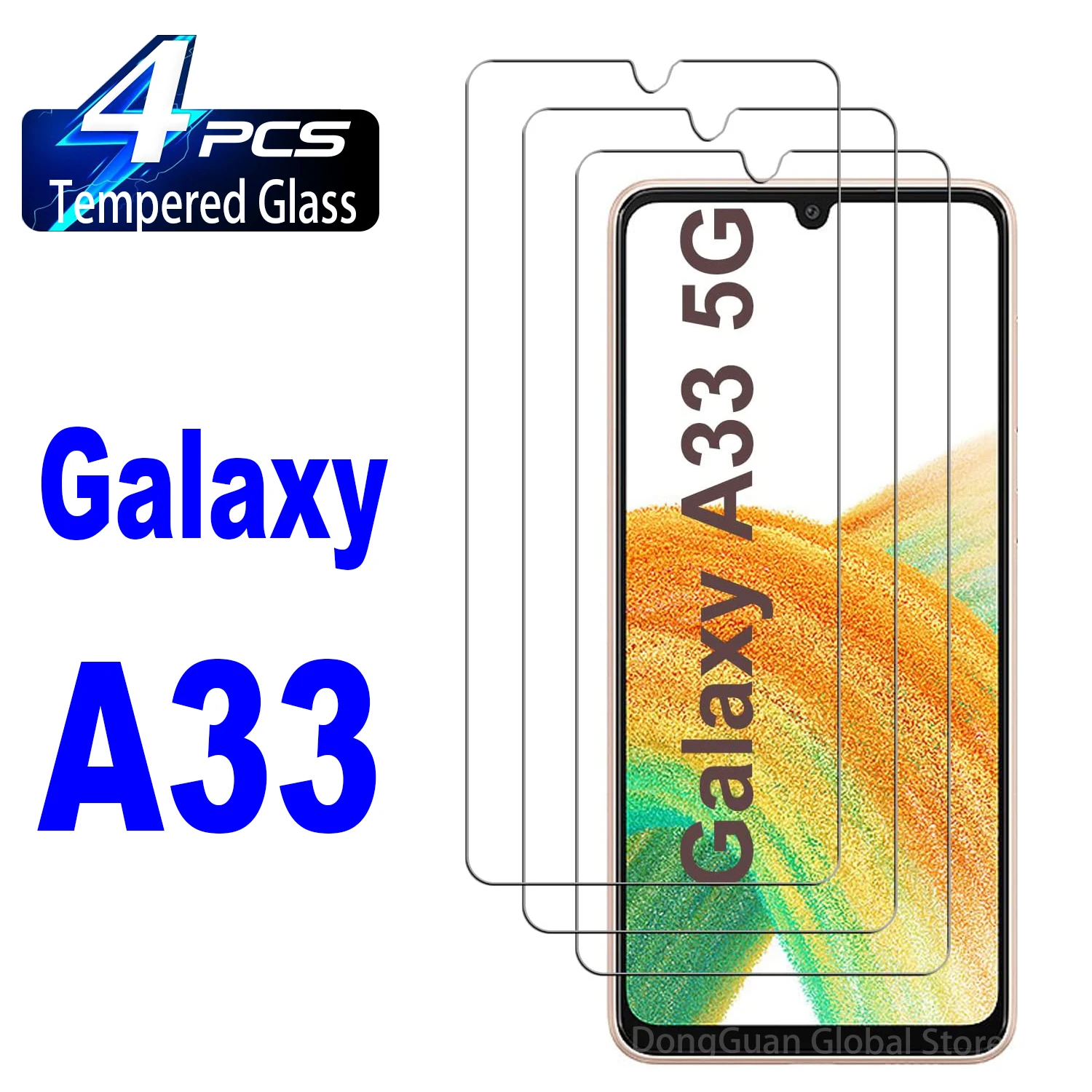 Vidrio templado de alto Auminum para Samsung Galaxy A33 5G, película protectora de pantalla de vidrio, 2/4 Uds.