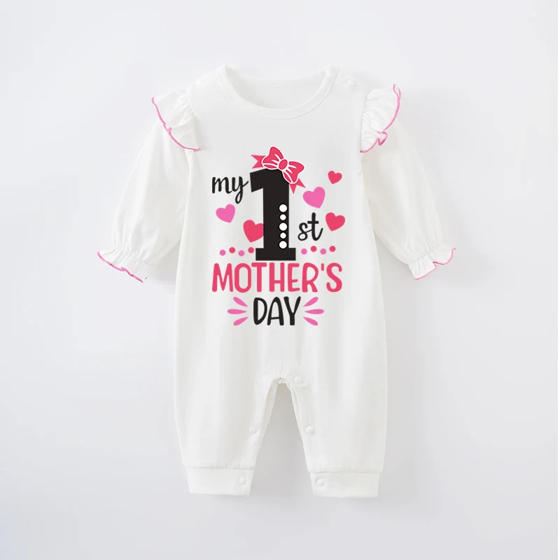 Mother's Day Newborn Baby Girl White Jumpsuit Costume Romper Onesie Boy Long Sleeve 100% Cotton Print Clothes Spring and Autumn