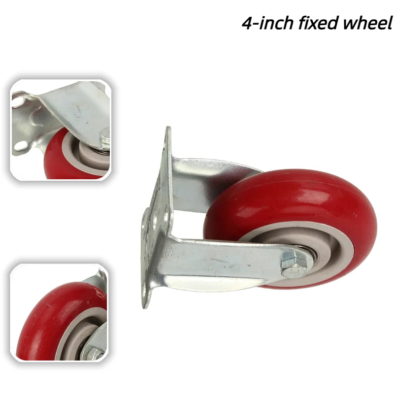 

4 Inch M12 Screw Rod Universal Wheel with Brake - Jujube Red Double Bearing Wear-Resistant Mute PVC Truck Caster