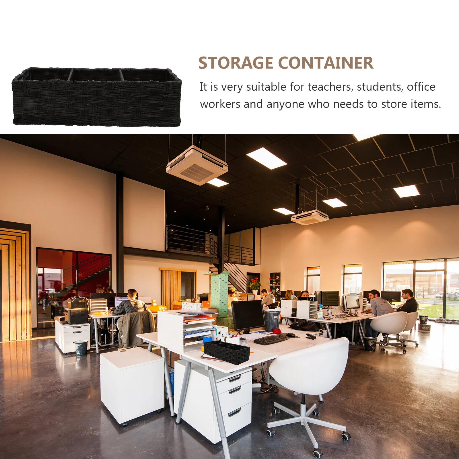 

Black Rectangular Storage Case Box 3 Grids Desk ganizer Home Office Dormitory Decorative Storage Container Household Container