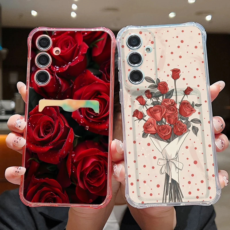 Rose Flowers Card Slot Case For Samsung S26 Ultra S25 FE S24 Plus S23 S22 S21 A15 A16 A17 A35 A36 A37 A54 A55 A56 A57 5G Cover