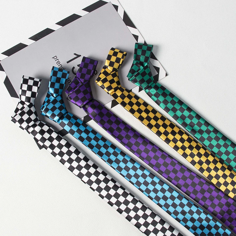 5cm Checkered Narrow Ties for Men Women 9 Colors Plaid Skinny Necktie Vintage Casual Formal Shirt Accessory for Party Wedding