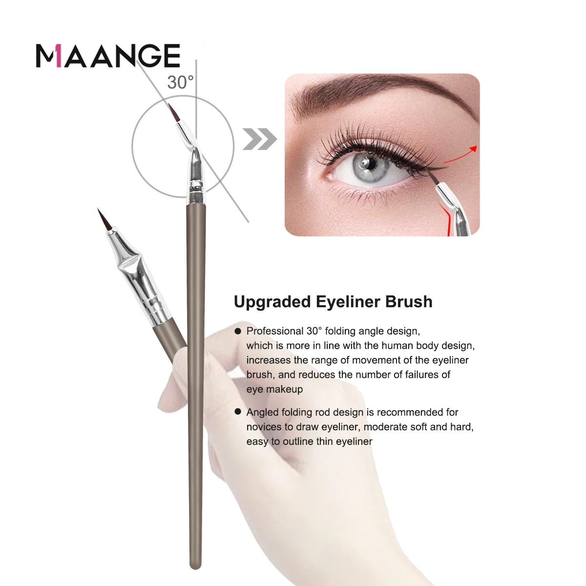 MAANGE Beginner-friendly Eye Makeup Brush 4pcs in 1 for Eyeline Eyebrow Essential Eyeliner Portable for Travel Ultra Thin Tool