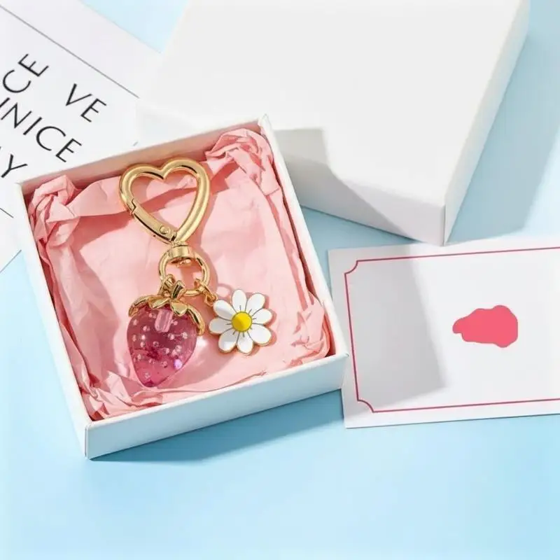 Kawaii Fruit Heart Flower Keychain Cute Resin Bag Pendant Fashion Decor for Women Purse Valentine's Day Gift