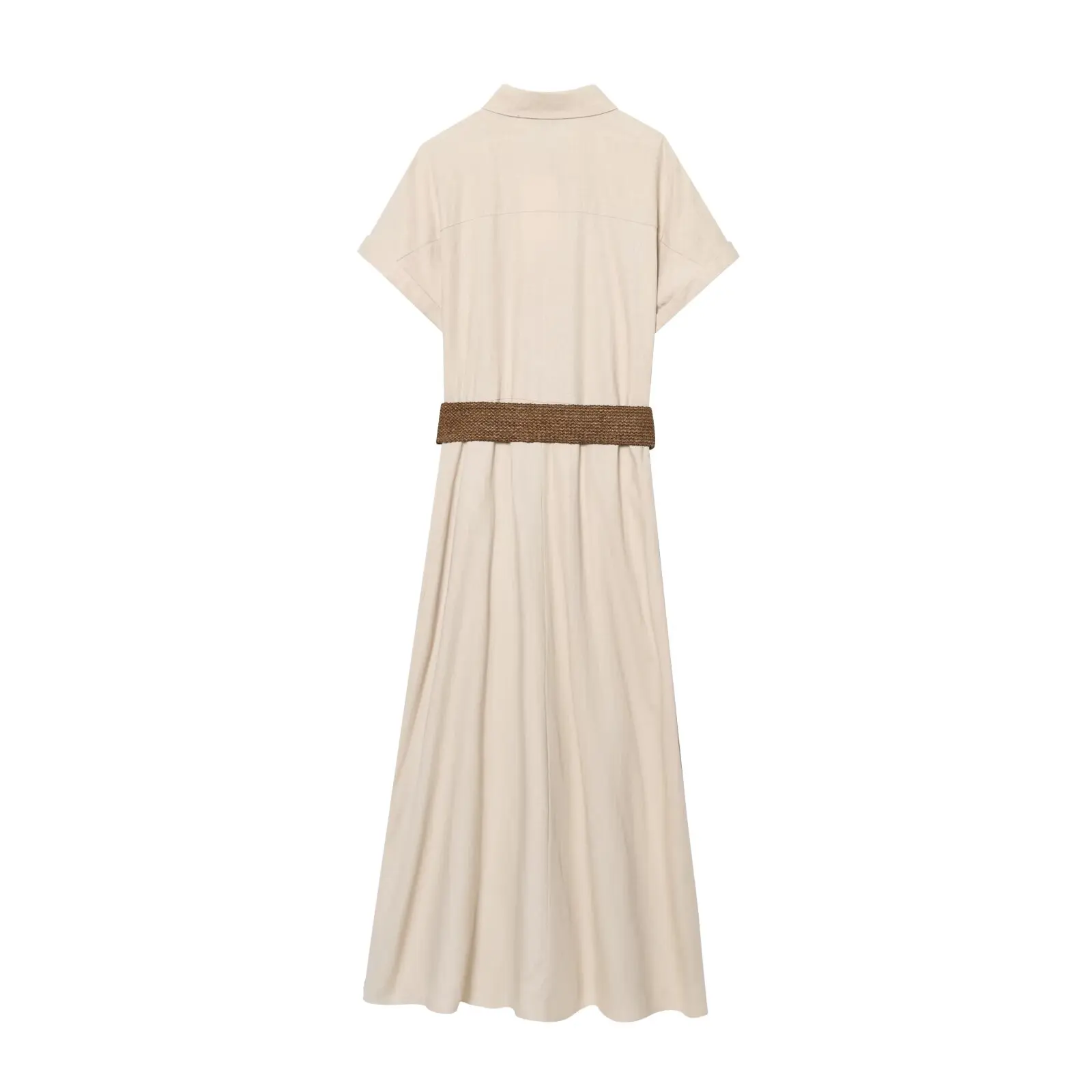 JNLEAOG Vestido Midi de Lino para Mujer, Nuevo Modelo de Otoño, Estilo Casual, Color Puro, Cintura Ajustada, Vestido Csero...