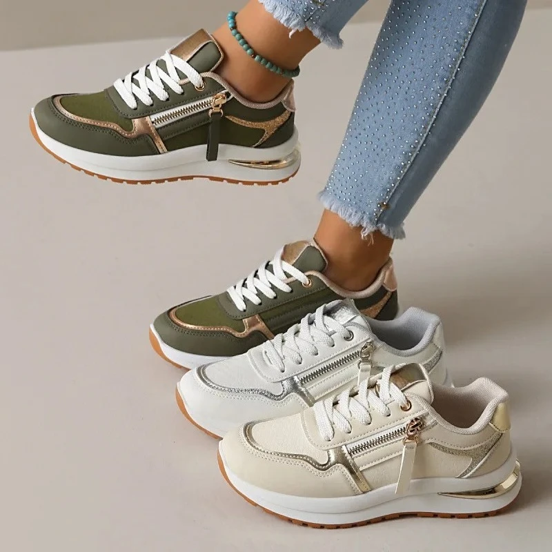 2026 Fashion Spring/Autumn Women's Lace-Up Side Zipper Sole round head Sporty Casual Shoes Women comfortable Non-Slip Sneakers