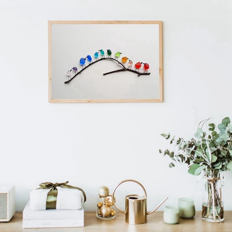 Sea Glass Rainbow Bird Durable Wood Made Wall Art Decor Unique Sea Glass Birds Wall Art elegante accattivante