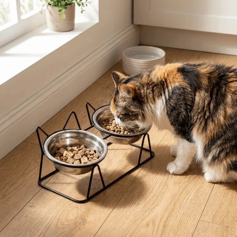 Fall-Resistant Raised Pet Feeding Bowls Thickened with Stand Cat Double Bowls Anti Overturning High Foot Dog Feeder