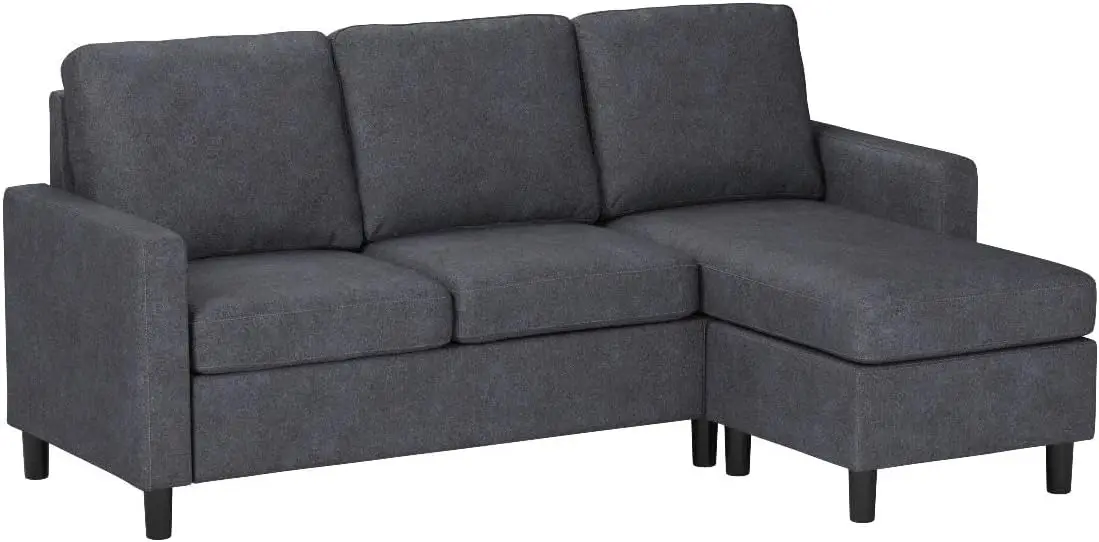 79 Inch Convertible Sectional Sofa Couch, Modern Linen Fabric L-Shaped , 3-Seat Sofa Sectional with Reversible Chaise