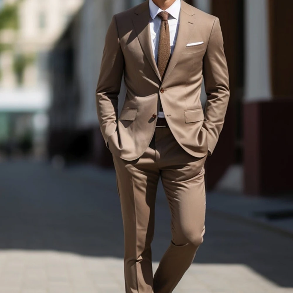 

Khaki Male Clothing Luxury Single Breasted Blazer Smart Casual Notch Lapel Slim Fit 2 Piece Jacket Pants Sets Men's Suits 2024