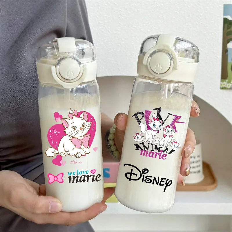 Disney Marie Cat 400ml The Aristocats Big Capacity Children Transparent Plastic Straw Cup Portable Outdoor Sport Drinking Bottle