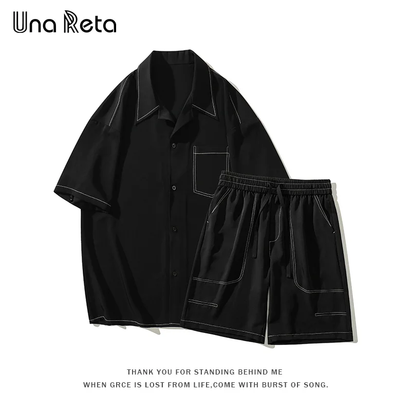 

Una Reta Summer Men Sports Suit 2024 New Fashion Casual Short Sleeve T-shirt Shorts Hip Hop Breathable Two-piece Set Suit