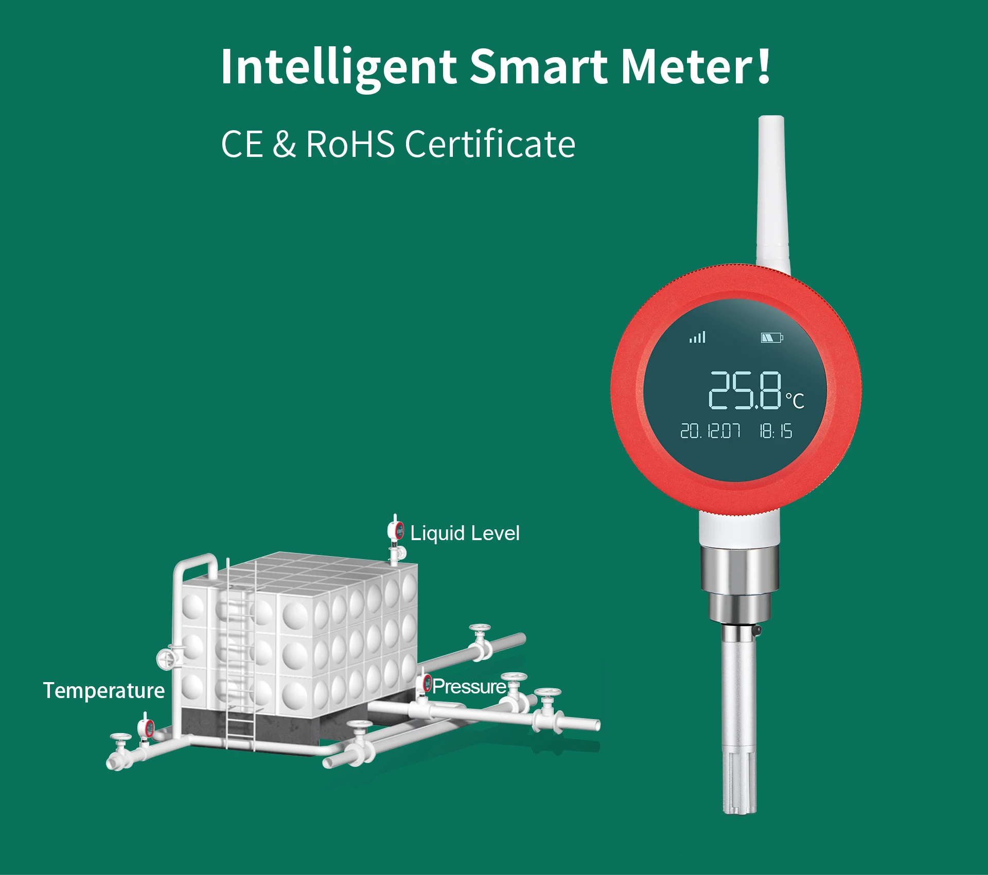 Capteur de température numérique sans fil avec communication 4G, thermomètre industriel, jauge de chaudière, IP66, NB-IoT, LoRA