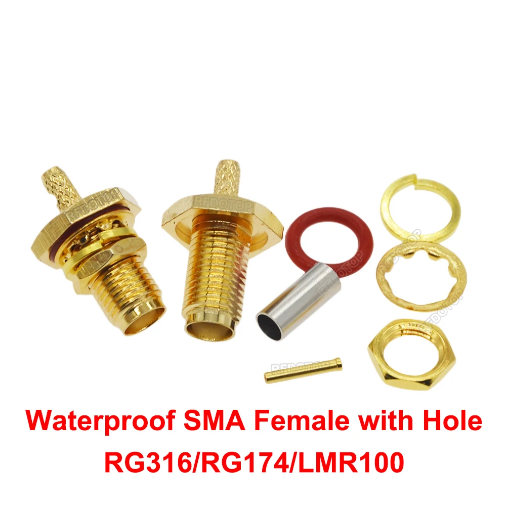 100PCS/lot Waterproof SMA Female Jack Connector Crimp RG174/RG316/LMR100 Cable Gold Plated 50 Ohm SMA RF Connector High Quality