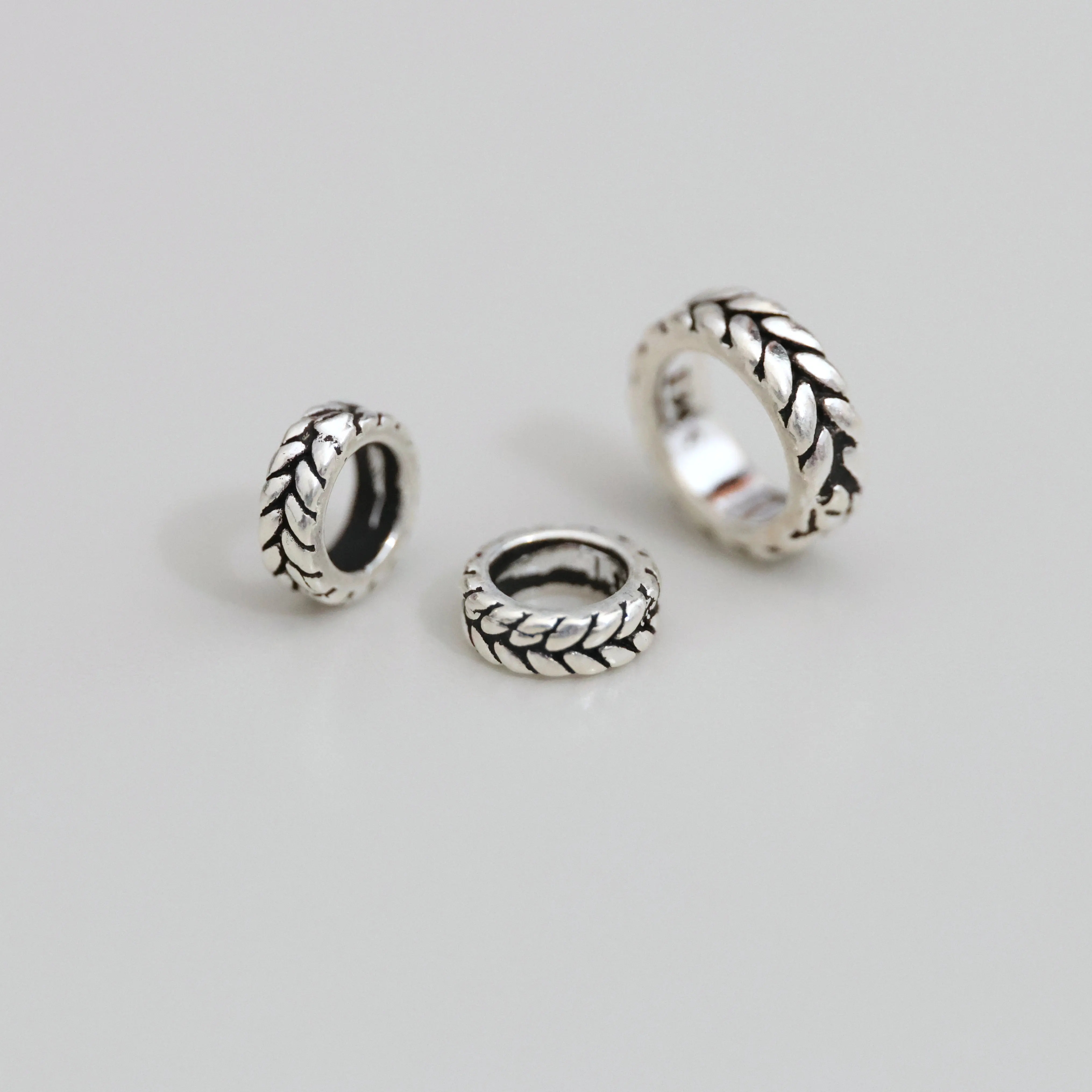 2pcs 100% Solid 925 Sterling Silver Retro Wheat Spacer Beads for DIY Fine Jewelry Finding  JQ0062