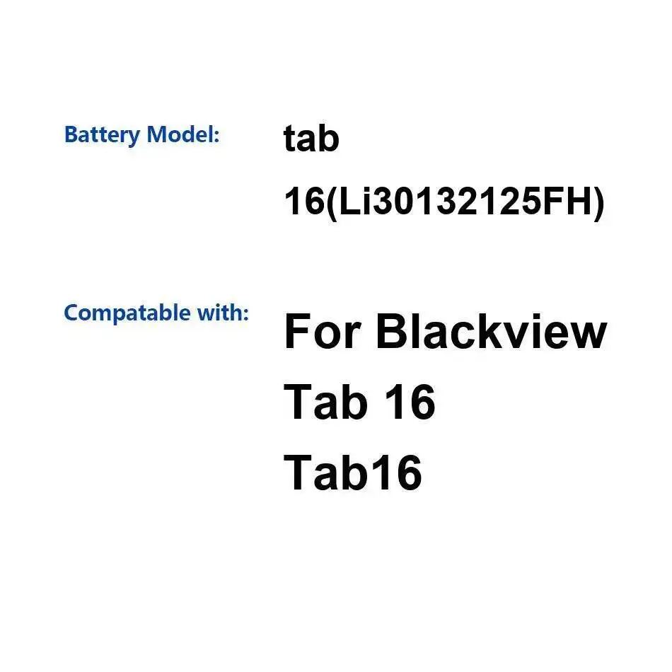 

For Blackview Tab 16 Li30132125fh Tablet Battery High Capacity Good Low-Temperature Performance 7680Mah