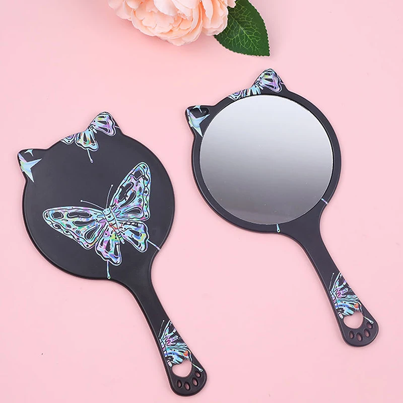 Miroir de maquillage coloré avec poignée, extension de cils, grand papillon, griffe de chat, spa, salon, miroirs compacts