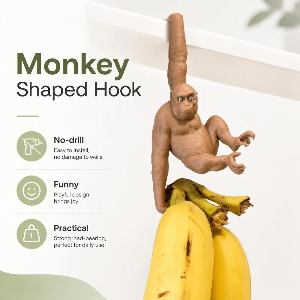 Key Hanger No-drill Monkey Shaped Hook Funny Novelty Banana Balance Hook Adorable Practical Kitchen Storage Rack Wall Mounted