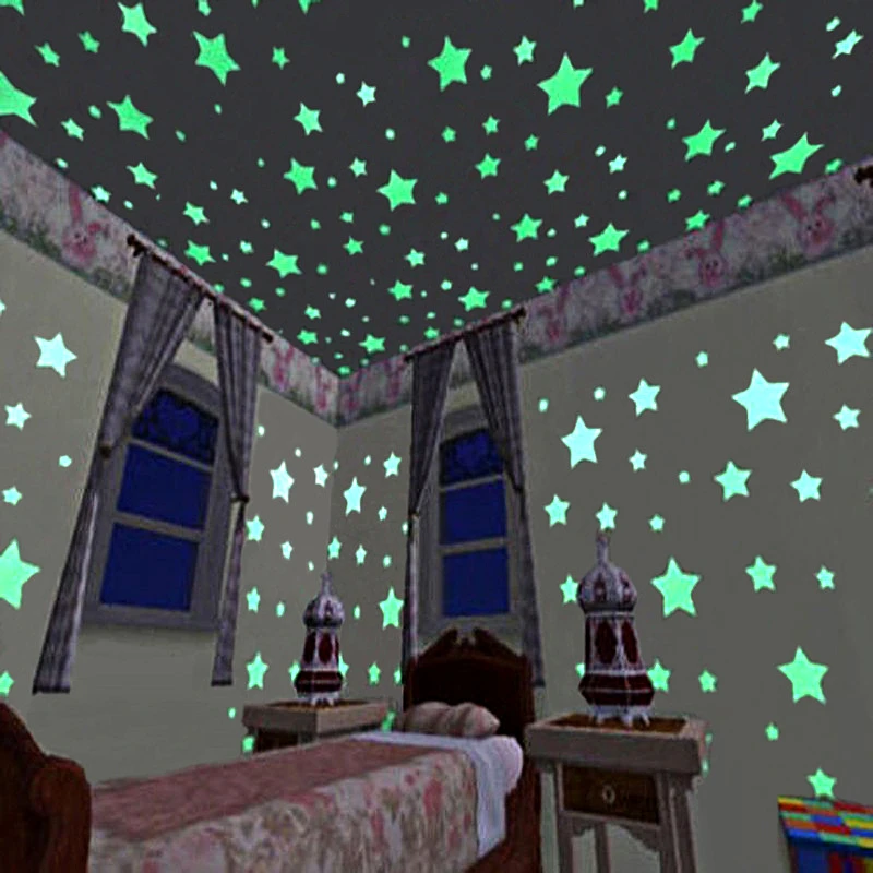 100Pcs Luminous 3D Stars Wall Stickers Glow-in-the-dark Windows Stickers For Kids Rooms Bedroom Ceiling Christmas Home Decor