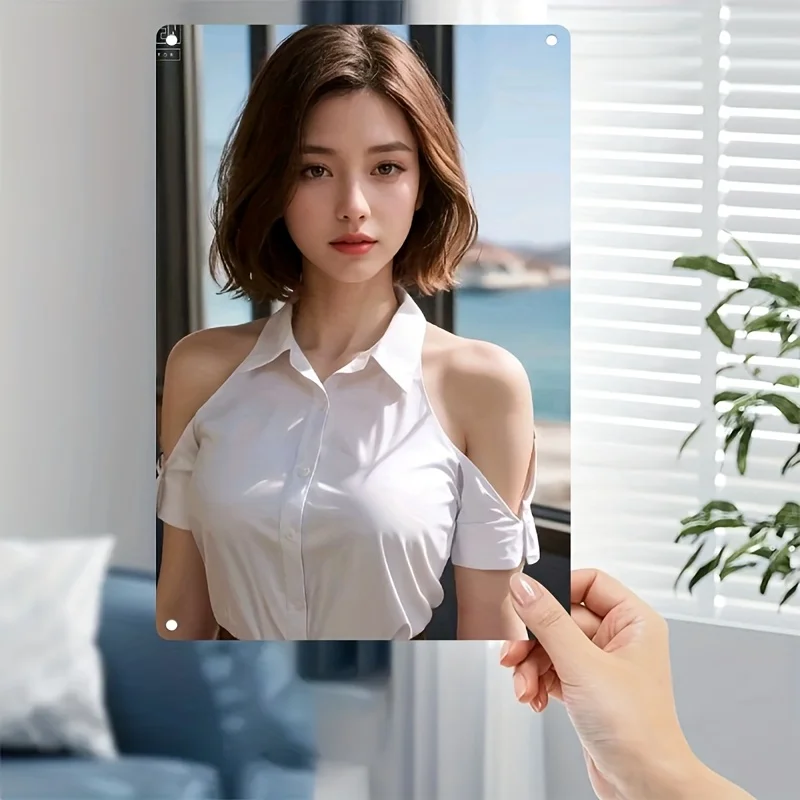 

2D Flat, Elegant Metal Sign Plate - Minimalist Female Portrait Wall Art, Durable Iron Poster For Home, Office, Cafe, Bar Decor -