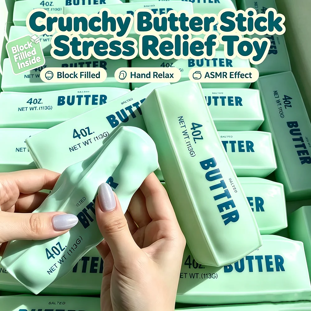 Sensory Blocks Filled Butter Stick Fidget Toy Crunchy ASMR Hand Relax Squeeze Toy Anti‑Stress Fidgeting Supplies Gifts for Adult