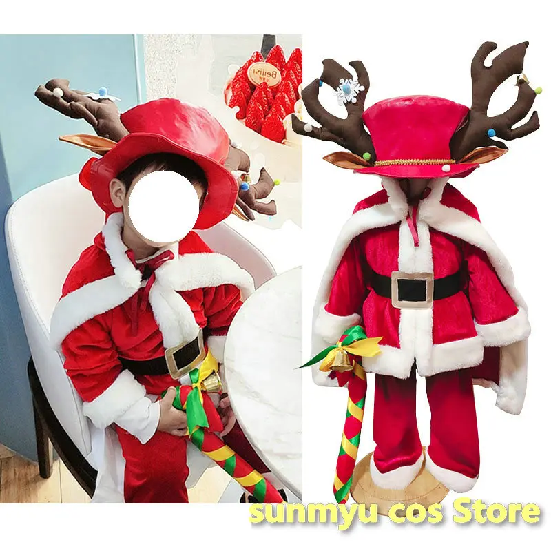 Christmas Kids Costume Christmas Elk Christmas Prince Christmas Princess Cosplay Red suits Children Size 90~130cm Halloween