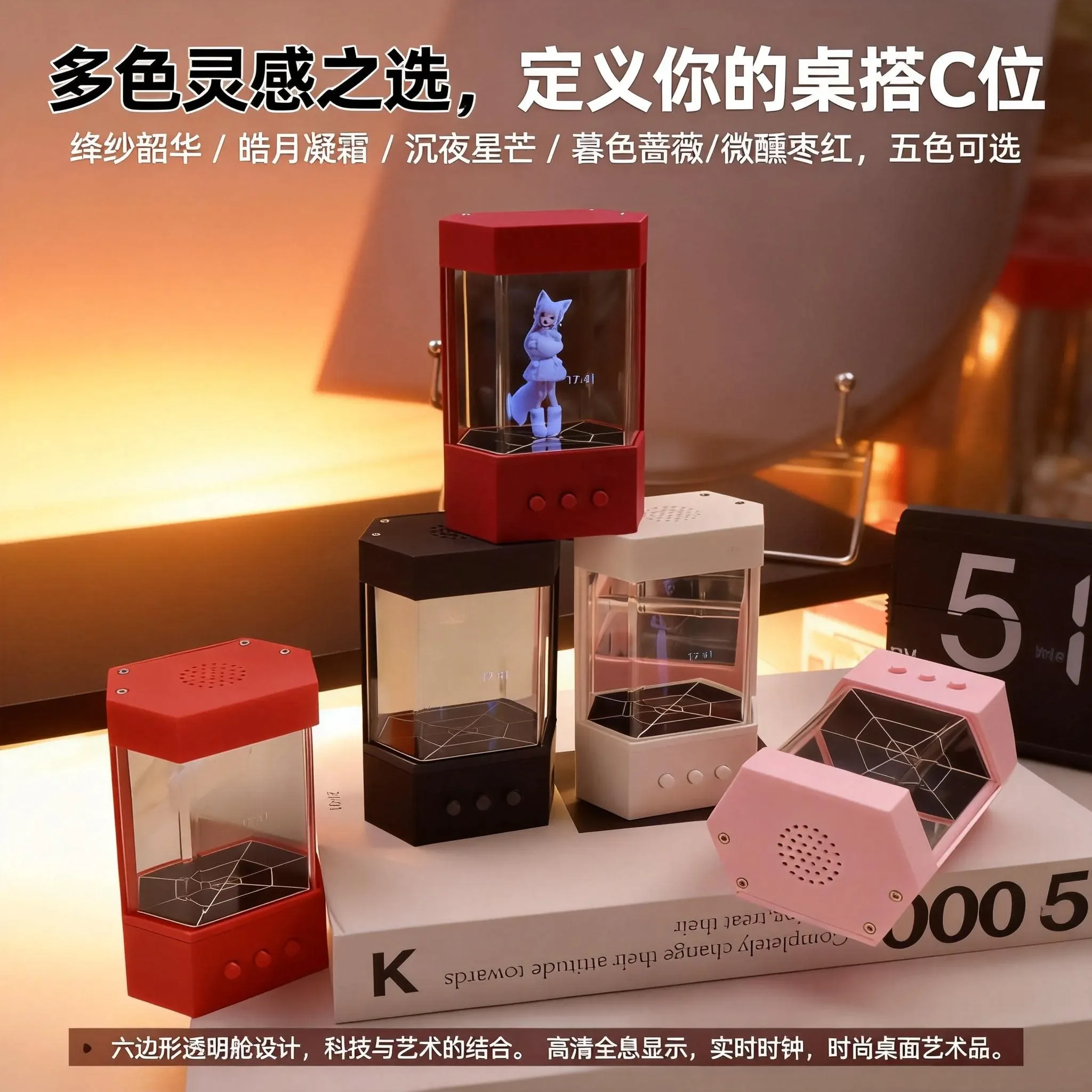 AI Desktop Intelligent Holographic 3D Projection Cabin Interactive Chatting DeepSeek Music Listening, Clock, Fashionable Gadget