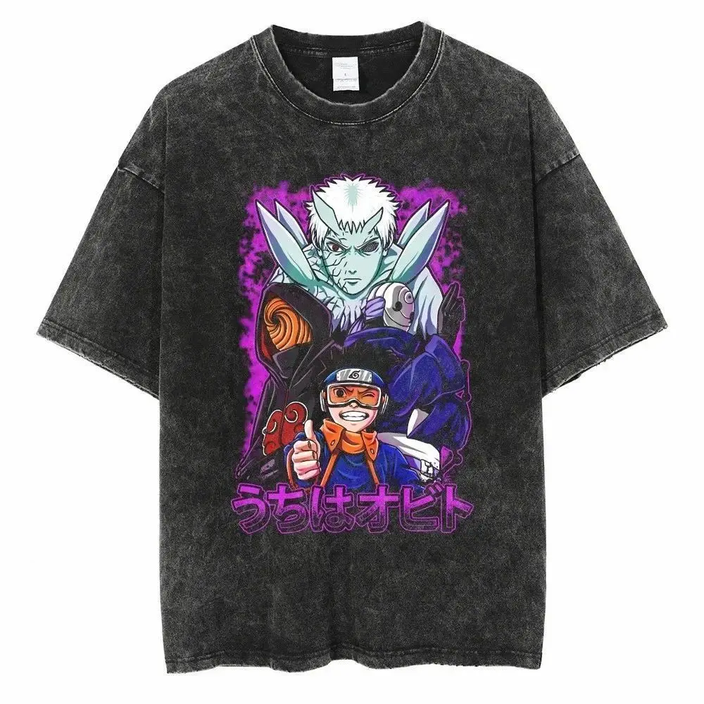 

Summer Trend New Washed and Aged Short-sleeved T-shirt, Naruto Anime American Retro Short-sleeved Cotton T-shirt