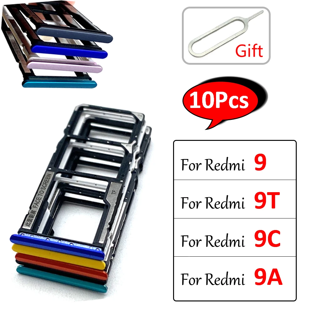 

10Pcs/Lot，NEW SIM Card chip slot drawer SD Card Tray Chip drawer Holder Adapter For Xiaomi Redmi 9 9A 9C 9T + + Eject Pin