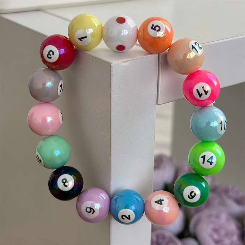 1Pc 16mm Round Acrylic Big Hole Billiards Ball Loose Spacer Beads For Jewelry Making DIY Handmade Bracelet Findings