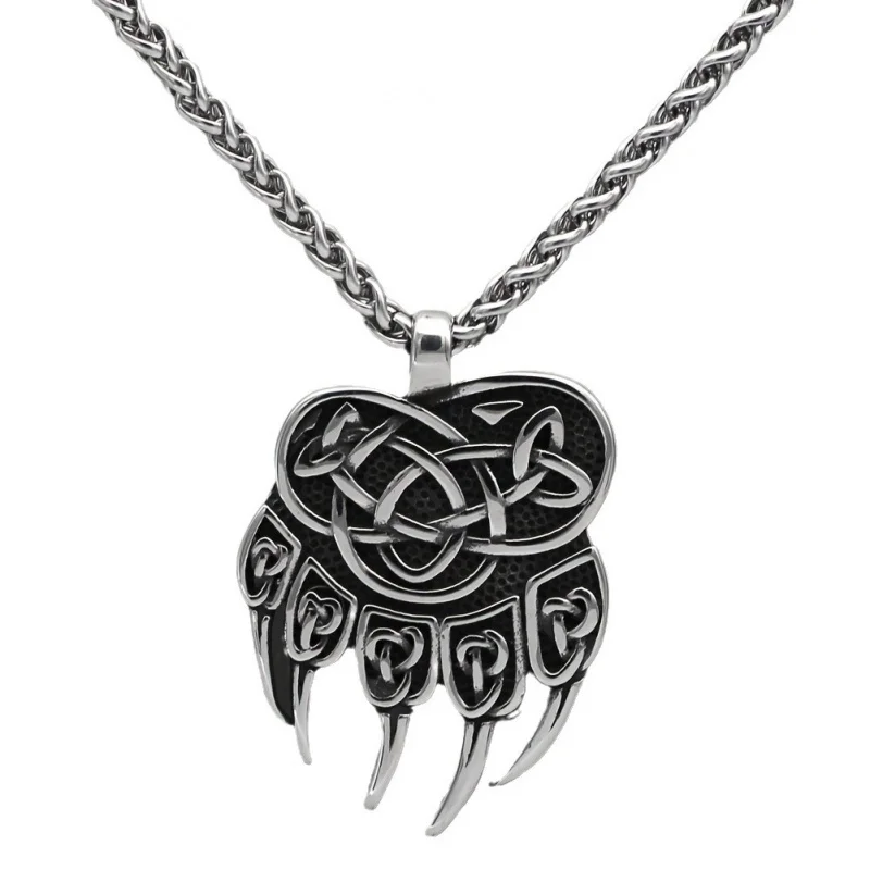 Retro Domineering Viking Celtic Rune Bear Claw Pendant Necklace for Men Women Hip Hop Punk Ornament