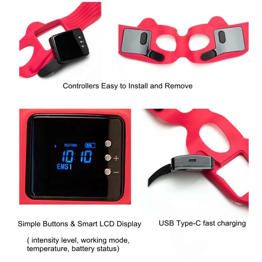 Draagbare LED-display oogmassager Donkere cirkel verwijderen Massage Anti-rimpels Gezichtsoog EMS Verwarmde stimulator Siliconen maskerapparaat