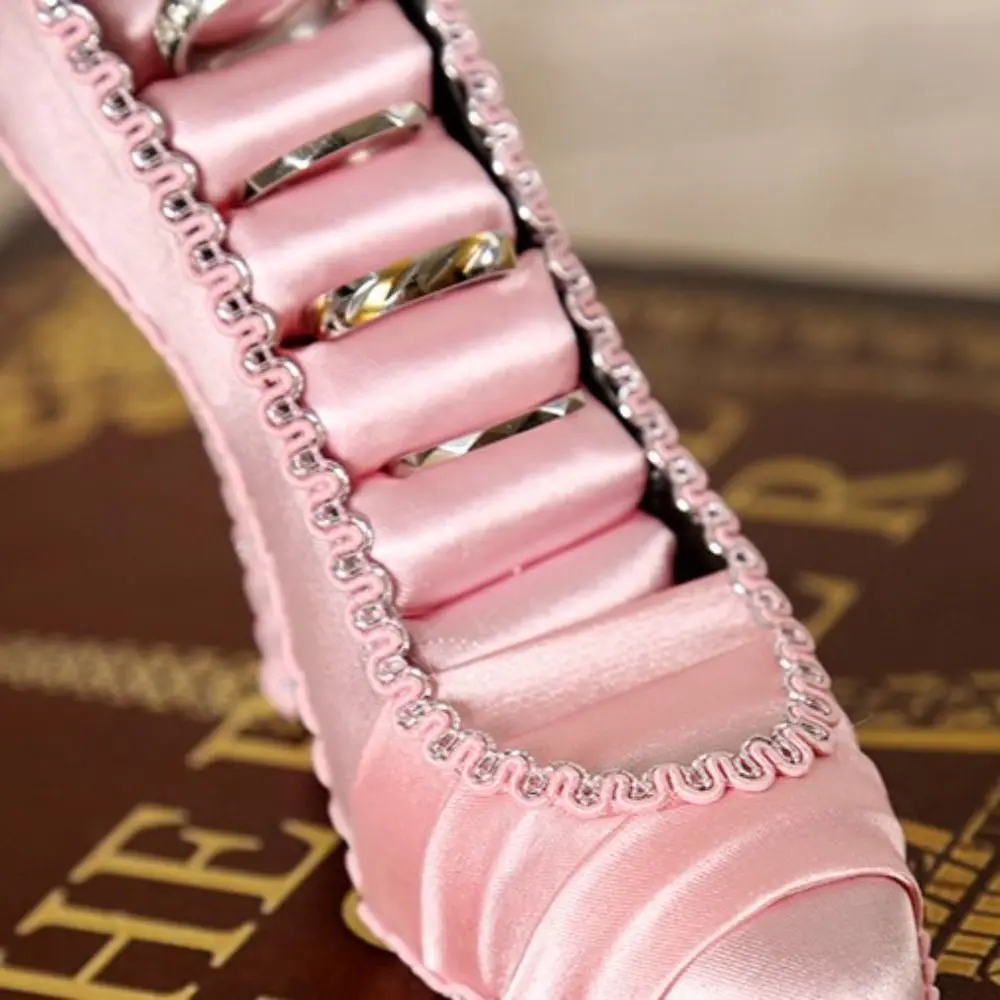 High-heeled Shoes Velvet Ring Display Stand Elegant Flower Jewelry Rack Stand Display Lace Rose High Heels Jewelry Display Rack