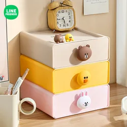 LINE FRIENDS Desktop Drawer Storage Box Anime Kawaii Large Capacity Desk Organization and Storage Boxes Can Be Stacked