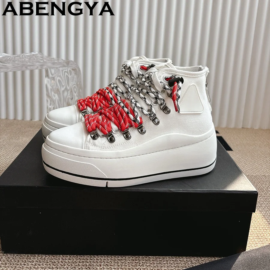 Classic Hot Sale Super Thick Bottom Platform High Top Flat Shoes Women Lace Up Designer Punk Boots Spring Casual Sneakers Woman