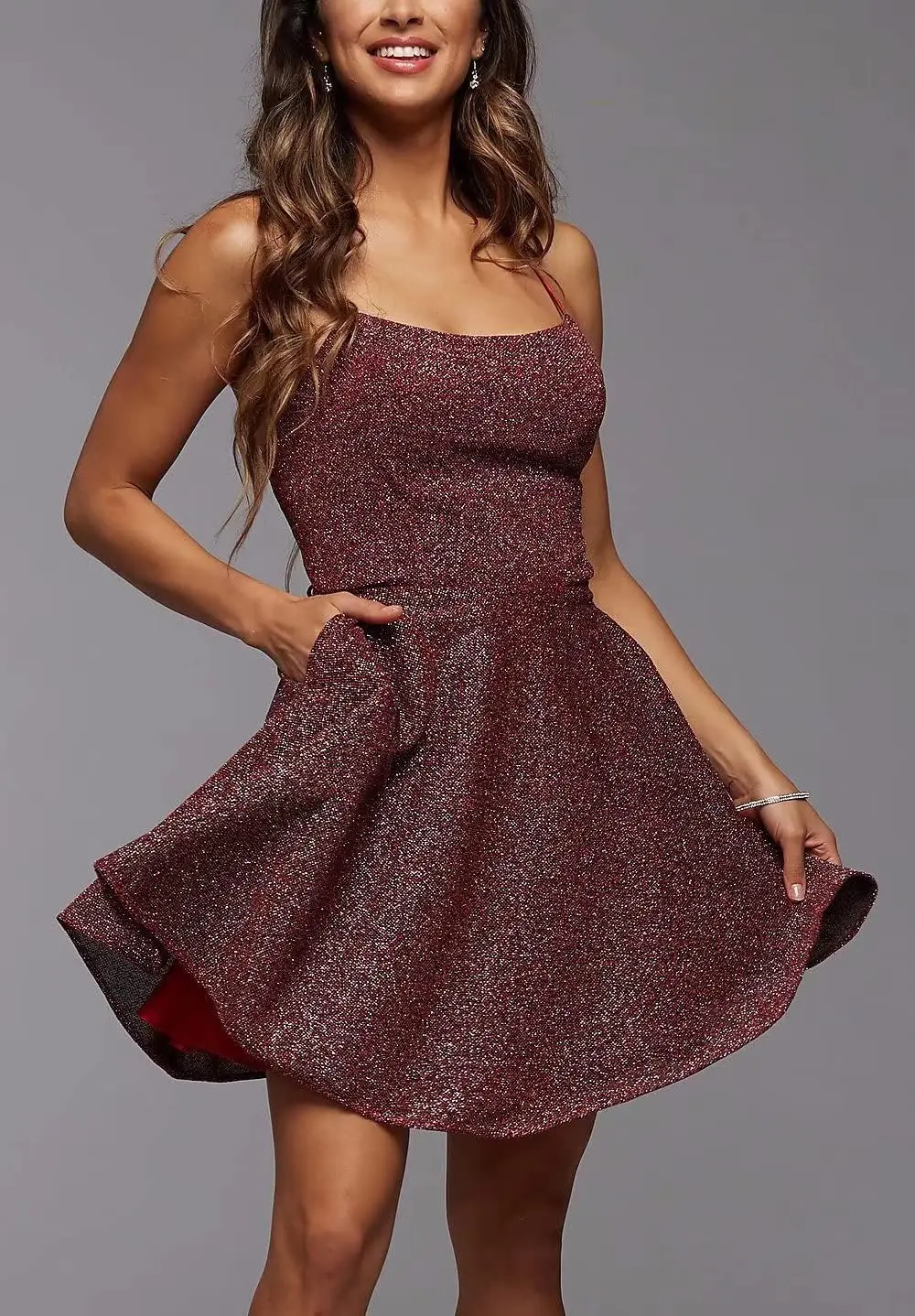 Sparkly Mini Dress Short Backless Prom Gown with Pockets for Teens Women's Evening Party Cocktail Dress Homecoming Fashion